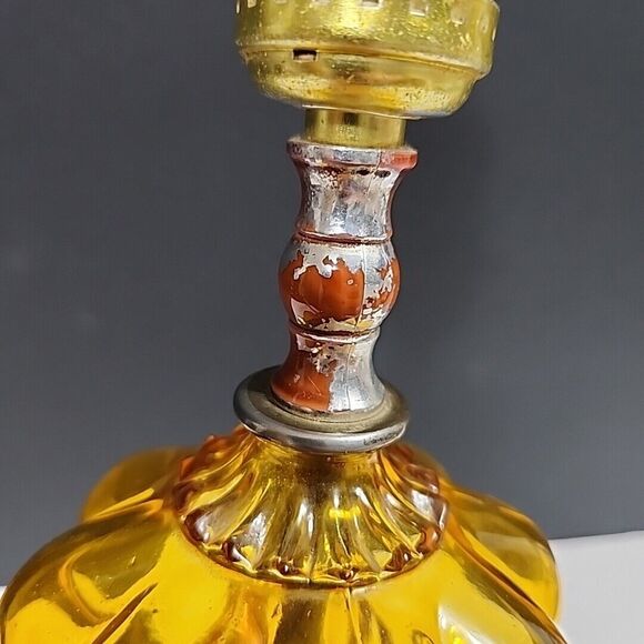 VTG Accent Table Lamp Amber Convex Bubble Glass, Wooden Base, Wood & Brass 12.5" - Picture 6 of 14